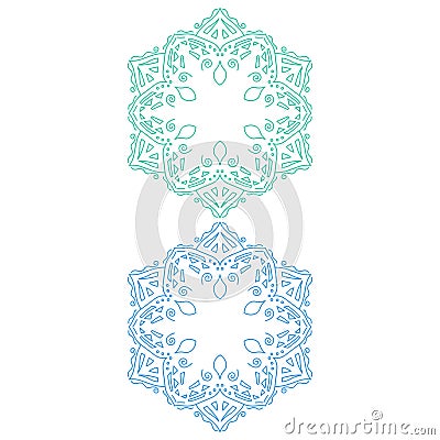 Natural Mandala Set Light Blue Dark Blue Vector Illustration