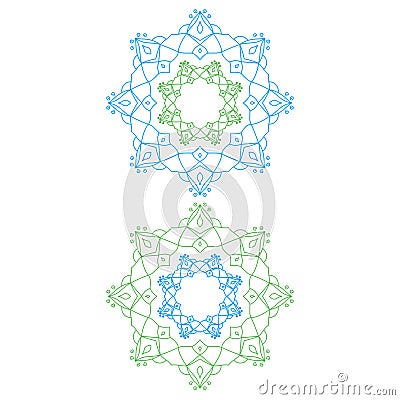 Natural Mandala Sketch Blue Green isolated on White Vector Illustration