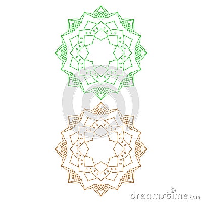 Natural Mandala Green Brown Set isolated on White Vector Illustration