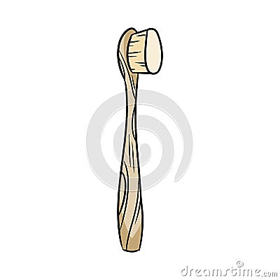 Natural material bamboo toothbrush doodle. Ecological and zero-waste product. Go green Vector Illustration