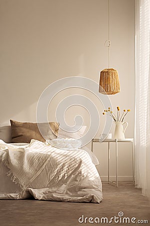 Natural material in bedroom, real photo Stock Photo