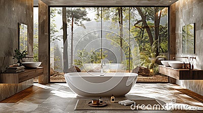 Natural materials enrich the bathroom, offering earthy, organic ambiance Stock Photo