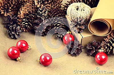Natural materials for handcrafted Christmas decoration (paper, p Stock Photo