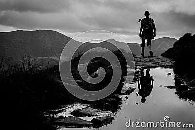 The natural mirror in mountains Stock Photo