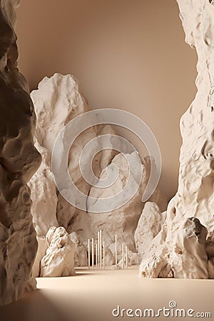 Natural mockup for parfume, beauty product or alcohol, empty stage with group of wild limestone or sandstone rocks and Stock Photo