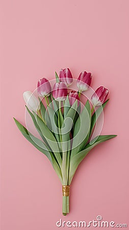 Natural mockup tree cutout with tulip bouquet on pink Stock Photo