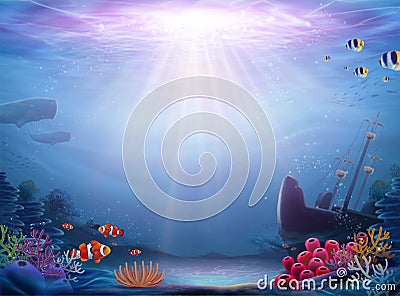 Natural ocean bottom background Vector Illustration