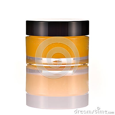 Natural orange sugar lip scrub on white. Stock Photo