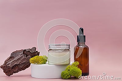 Natural organic cosmetic composition on pink background. Stock Photo