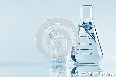 Natural organic extraction and green herbal leaves, Flower aroma essence solution Stock Photo