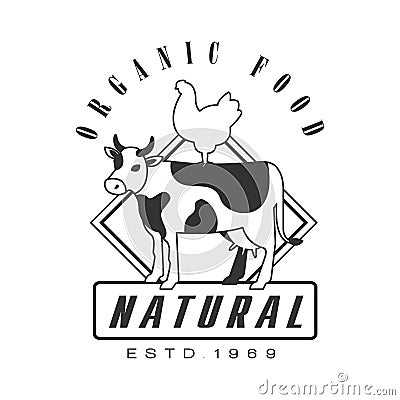 Natural organic food estd 1969 logo. Black and white retro vector Illustration Vector Illustration