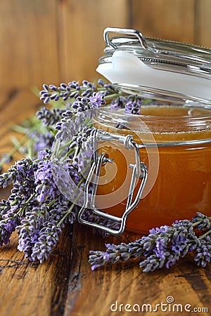 Natural organic lavender honey Stock Photo