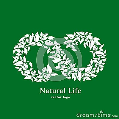 Natural and organic life. Vector eco organic emblem logo design template. Eco green concept of natural products. Infinity of leave Vector Illustration