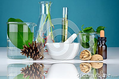 Natural organic medicine and healthcare, Alternative plant medicine. Stock Photo