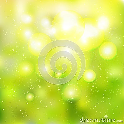 Natural outdoors bokeh realistic background in green and yellow tones Cartoon Illustration