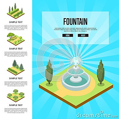 Natural parkland landscape with fountain Vector Illustration