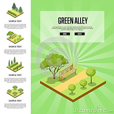 Natural parkland landscape with green alley Vector Illustration