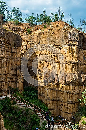Natural phenomenon of eroded cliff, soil pillars, rock sculptured by water, wind for million years Editorial Stock Photo