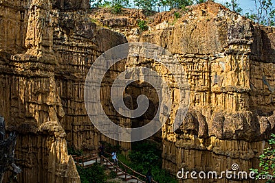 Natural phenomenon of eroded cliff, soil pillars, rock sculptured by water, wind for million years Editorial Stock Photo