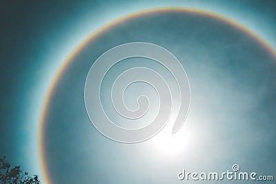 Natural phenomenon in which the sun has a beautiful rainbow edge Stock Photo