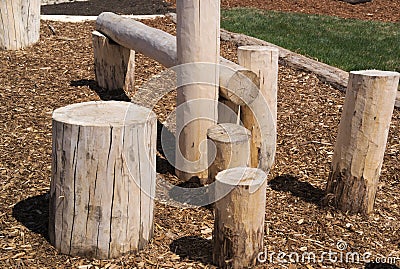 Natural playground climbing structure logs wooden Stock Photo