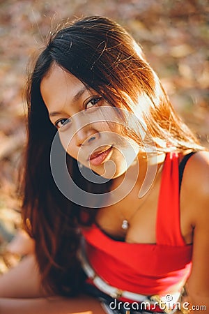 Natural portrait, Asian girl smiling. Native Asian beauty. Local Asian people Stock Photo