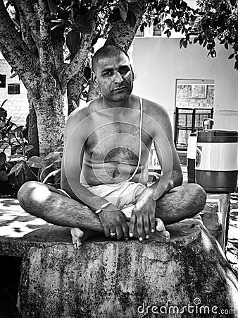 Natural portrait of a brahmin pandit Editorial Stock Photo