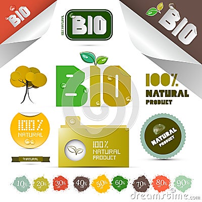 Natural Product Labels - Tags - Stickers Set Vector Illustration