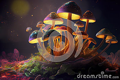 Natural Psychedelics cultivation of medicinal magic mushrooms psilocybe cubensis Stock Photo
