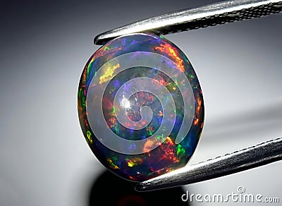 Natural rainbow multi color opal gem on the background Stock Photo