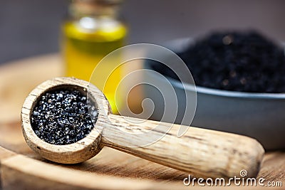 Natural remedies - black seed close up Stock Photo