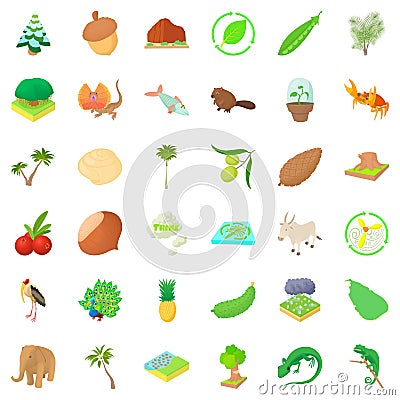 Natural resource wealth icons set, cartoon style Vector Illustration