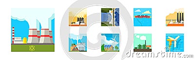 Natural Resources and Environment Power Generation Vector Set Vector Illustration