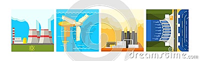 Natural Resources and Environment Power Generation Vector Set Vector Illustration