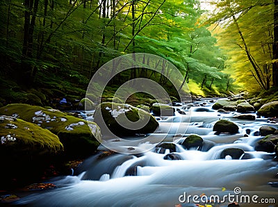 Natural river path neutral colors warm lights Stock Photo