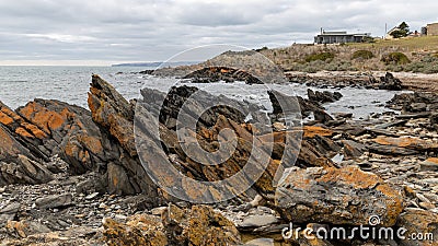 The natural rock formations along the coastline in Penneshaw Kangaroo Island South Australia on May 12th 2021 Stock Photo