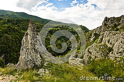 Natural rock formations at Jelasnica gorge at cloudy autumn afternoon Stock Photo