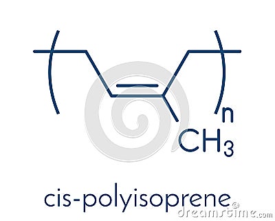 Natural rubber cis-1,4-polyisoprene, chemical structure. Used to manufacture surgeons` gloves, condoms, boots, car tires, etc.. Vector Illustration