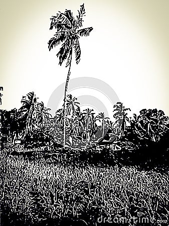 Natural scenery black line drawing Stock Photo