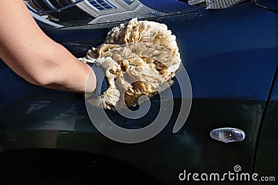 Natural sheepskin washmitt Stock Photo