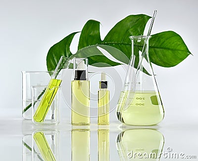 Natural skin care beauty products, Natural organic botany extraction and scientific glassware Stock Photo