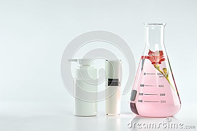 Natural skin care beauty products, Natural organic botany extraction and scientific glassware Stock Photo