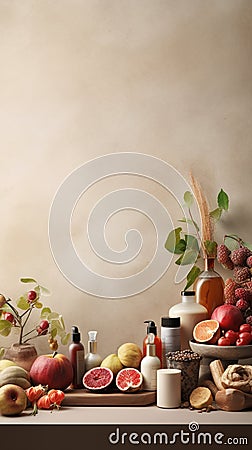 Natural skincare cosmetics bottles background Stock Photo