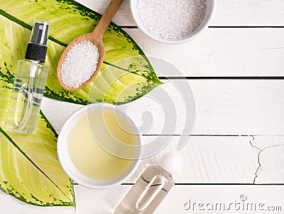 Natural skincare products,aromatherapy oil and salt with copy sp Stock Photo