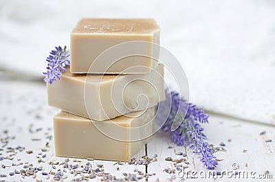 Natural soap with lavender Stock Photo