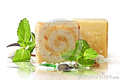 Natural soap and mint Stock Photo
