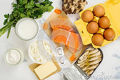 Natural sources of vitamin d and calcium Stock Photo