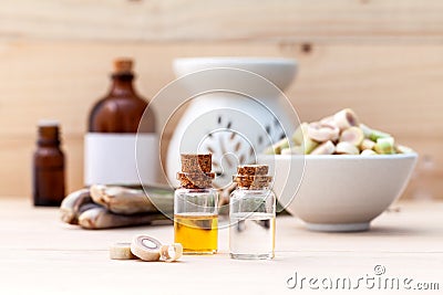 Natural Spa Ingredients Lemongrass essential Oil Stock Photo