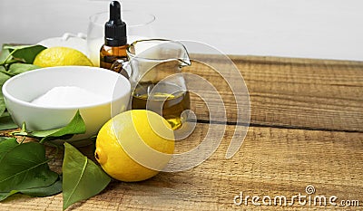 Natural spa skincare with organic salt and herbs, lemon, olive o Stock Photo