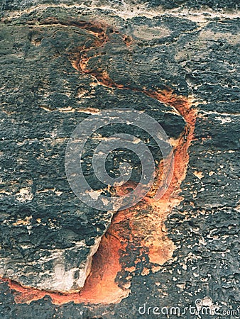 Natural specimen of ferriferous in sandstone wall in Tisa rocks Stock Photo